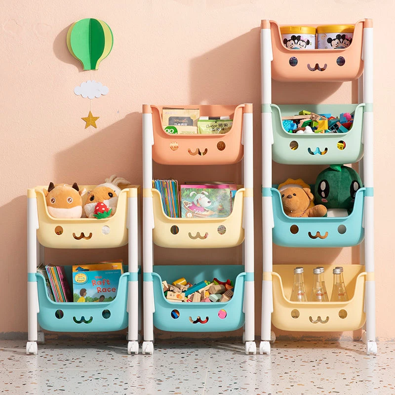 儿童书架玩具收纳架置物架家用多层零食可移动小推车书架绘本架