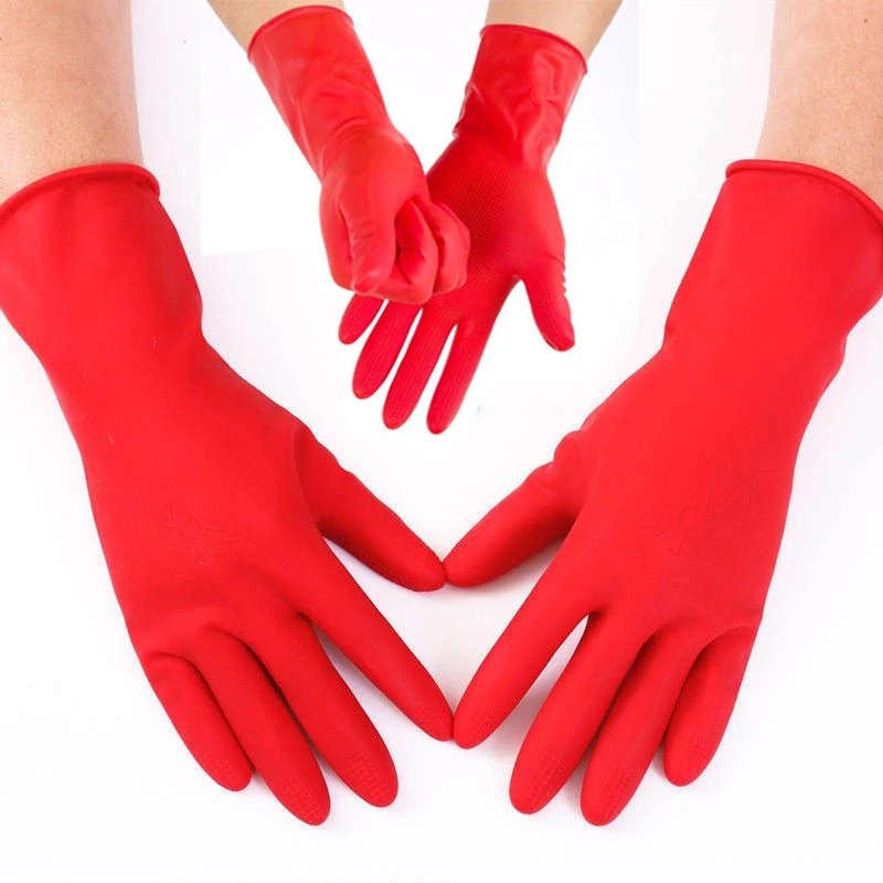 家务乳胶手套加厚耐磨防水红色洗碗手套家用厨房工业专用劳保防滑