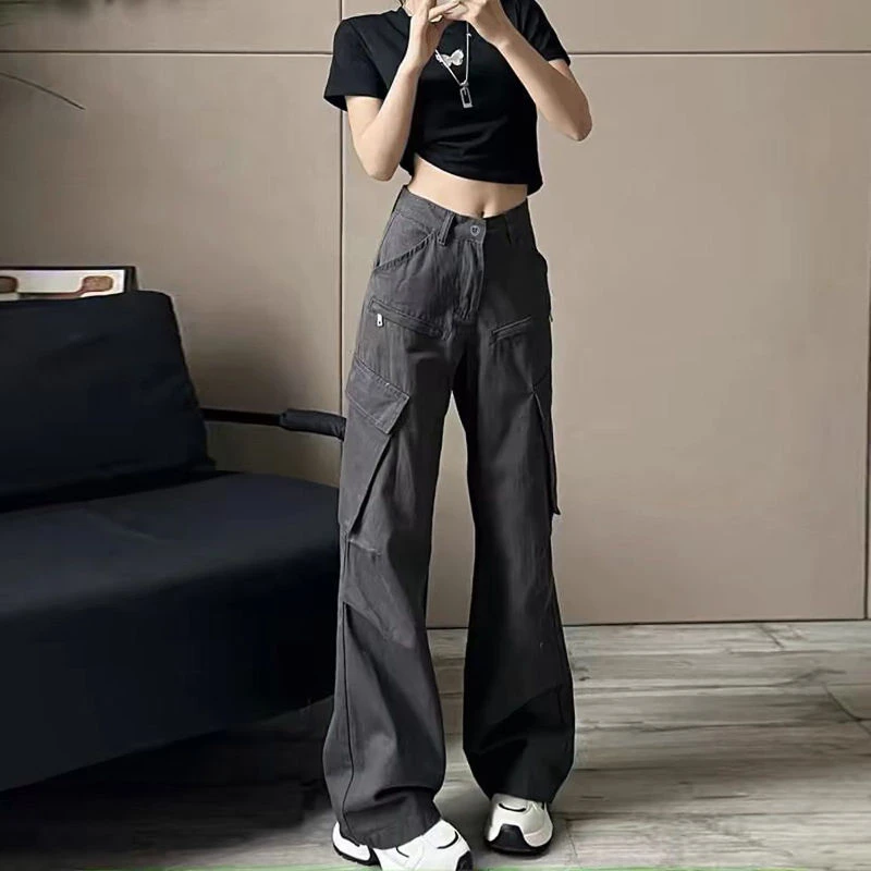 美式甜酷高腰微喇叭工装裤男2025百搭裤子设计感显瘦流行休闲裤潮