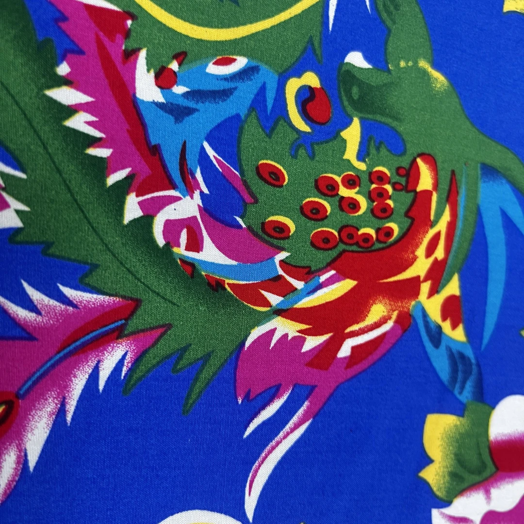 现货夏季民族风东北大花宝蓝色棉绸布料连衣裙面料手工布料DIY