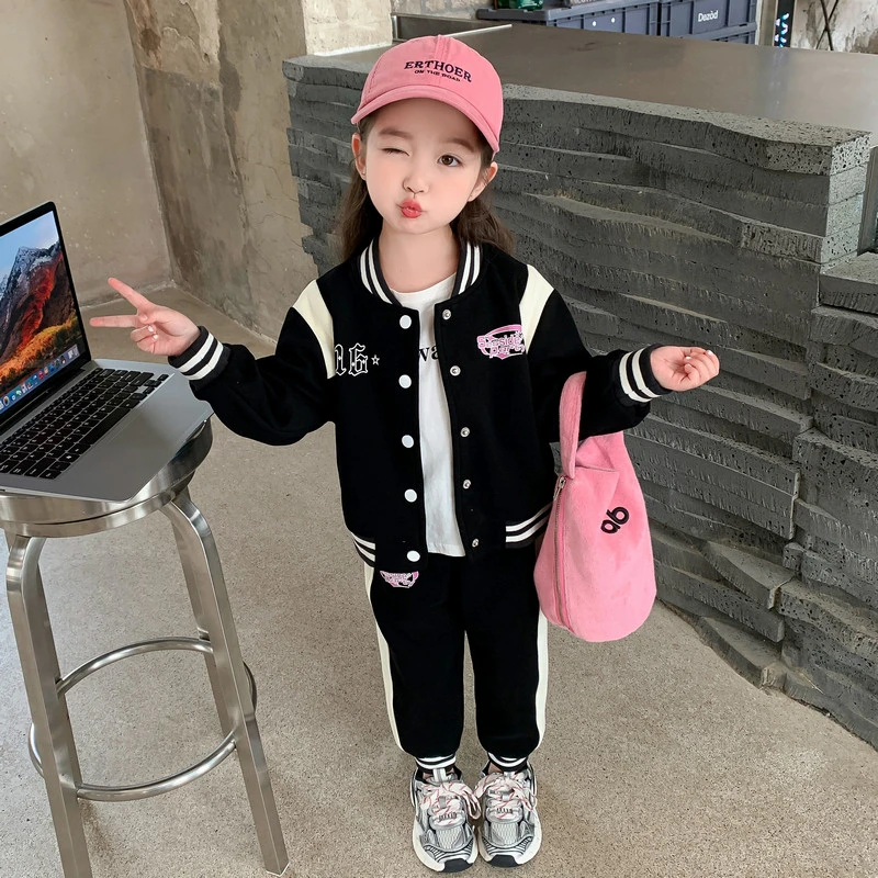 女童网红开衫秋装儿童休闲春秋薄卫衣2024新款宝宝洋气春秋两件套