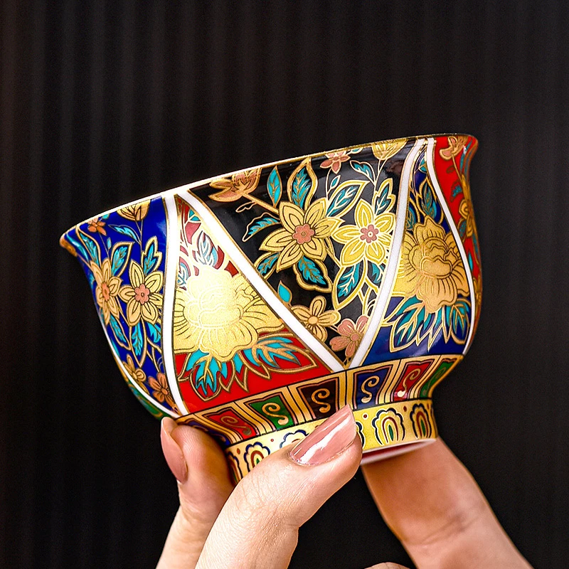 日式青山小野珐琅彩品茗杯大容量高端礼品主人杯单杯喝茶杯礼盒装