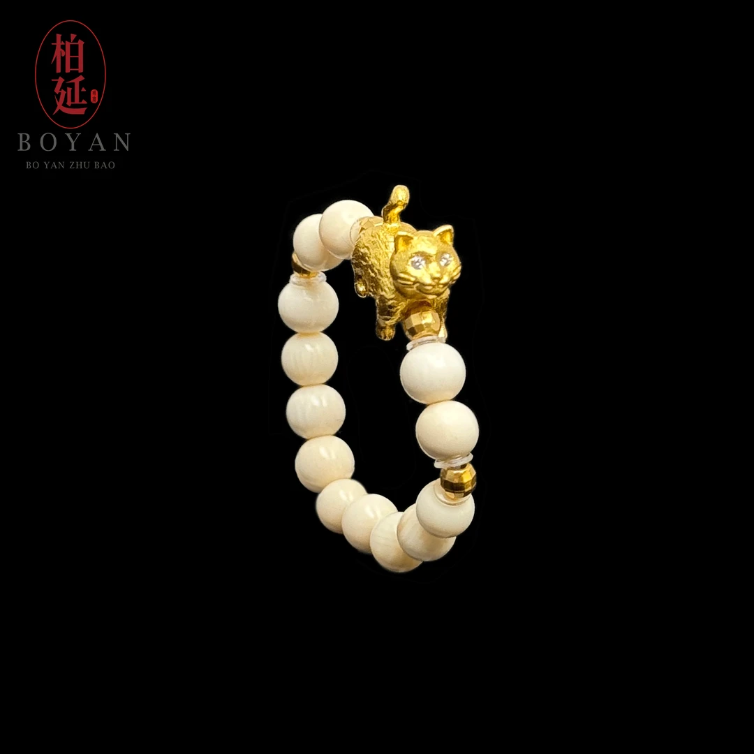 【招财猫】猛犸牙手工时尚DIY戒指百搭简约女款XS0426