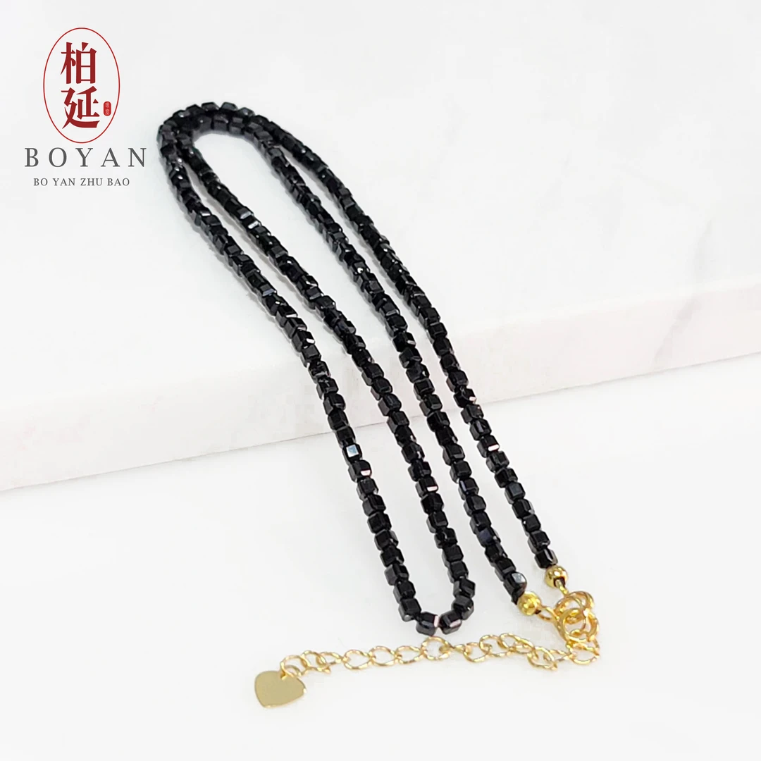 【柏延】黑尖晶方糖时尚百搭手工可调节挂脖锁骨链/多样性发BY1349