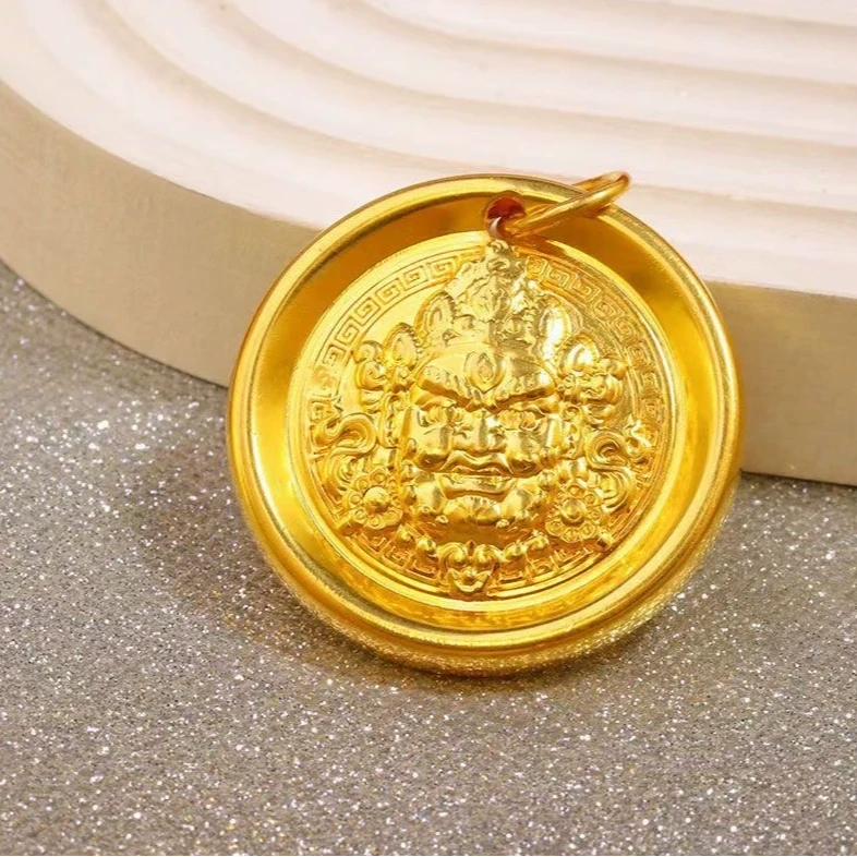 足银银制品 足银金包黄财神吊坠足银项链圆牌实心颈饰挂坠男女款