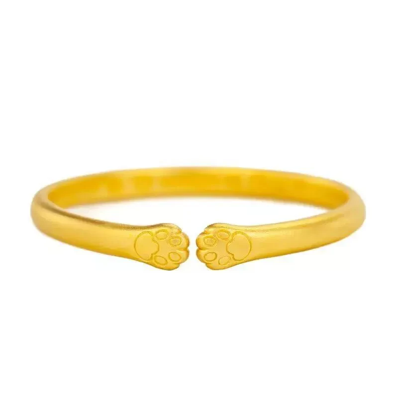 足银手镯 足银开口猫爪手镯实心手镯，可爱灵动招财纳福手镯