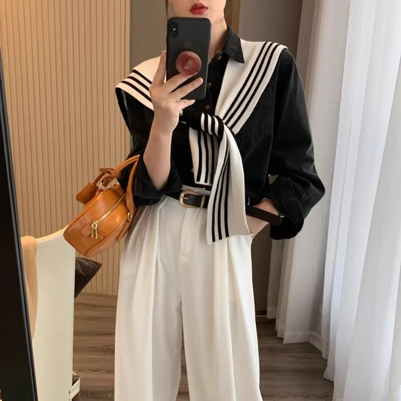 黑白条纹小披肩女外搭2024新款春秋冬针织时尚洋气高级感围巾搭肩