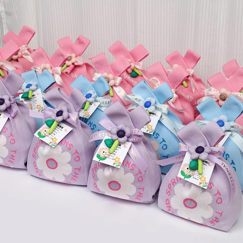 节日礼品袋礼品收纳袋可爱花朵针织包ins风女大容量手拎伴手礼袋