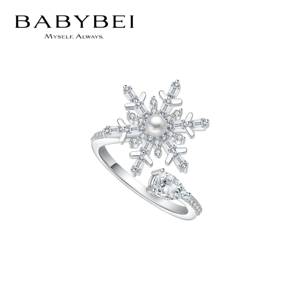 BABYBEI/初贝 925银戒指 初雪戒指锆链贝珠优雅华丽气质小众时尚