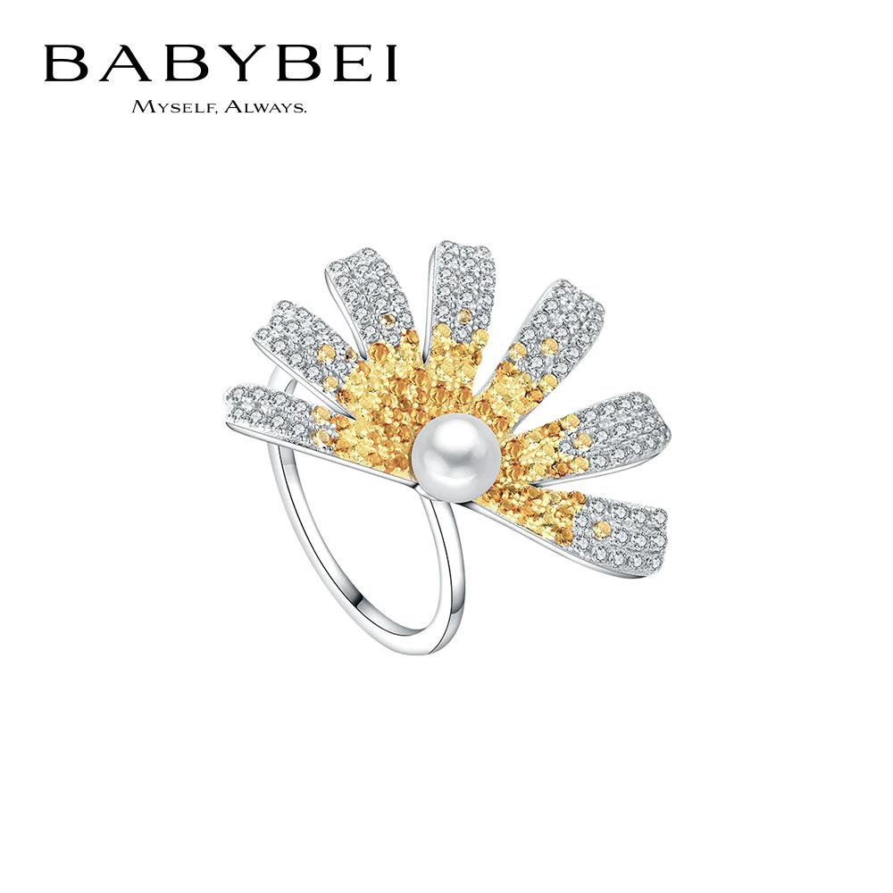 BABYBEI/初贝 925银戒指 雏菊戒指女贝珠花朵清新百搭华丽甜美