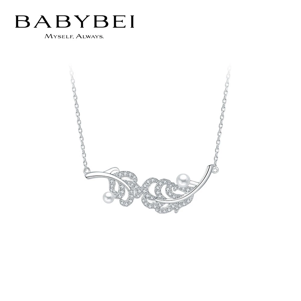 BABYBEI/初贝 坠链均925银 [孙芮同款]羽毛项链贝珠优雅气质时尚