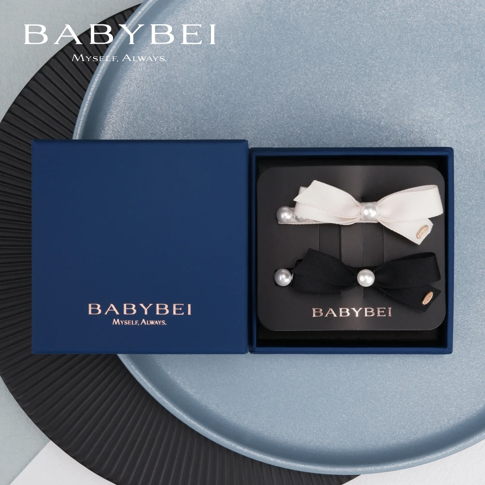BABYBEI/初贝织织高亮珠中号鸭嘴夹蝴蝶结四珠优雅气质甜美黑米