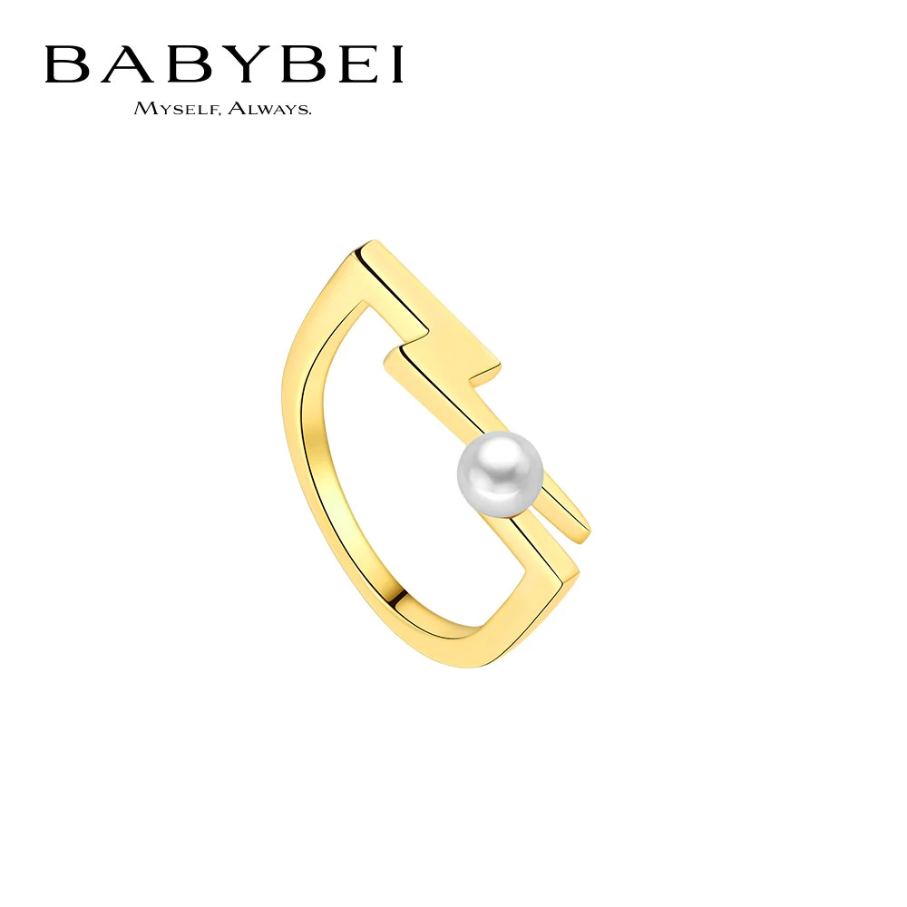 BABYBEI/初贝 925银戒指 闪电戒指贝珠金色质感时尚百搭小众简约