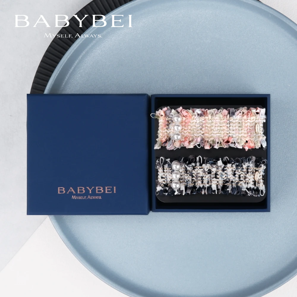 BABYBEI/初贝[杨蓉同款]妮妮高亮珠中号掰掰夹发夹优雅蓝粉粗花呢