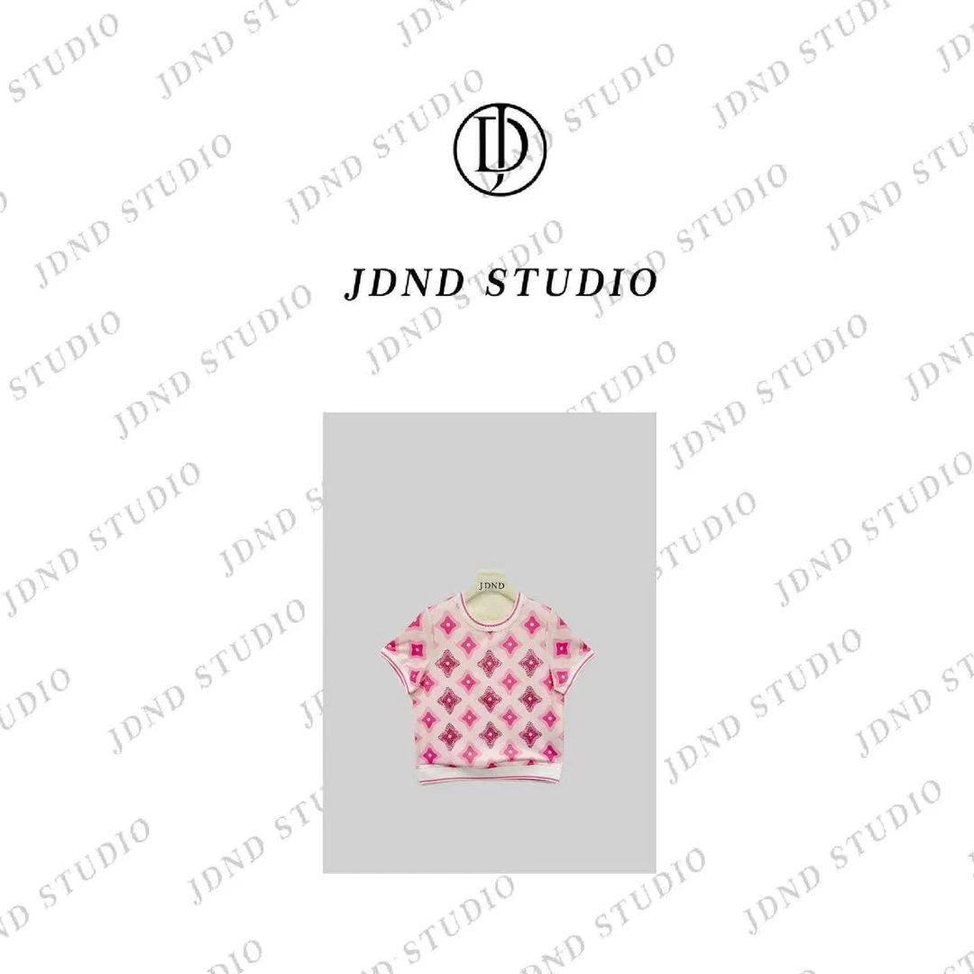 【四叶草】小香风夏季印花时尚满印圆领T恤 XY241148 JDND轩羽L