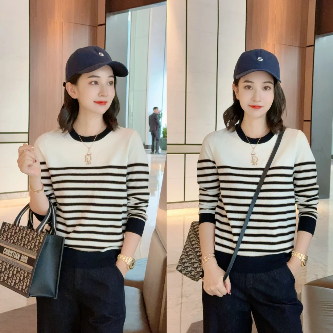 【海魂衫】原创拼色条纹长袖圆领桑蚕丝针织衫XY241276 JDND轩羽