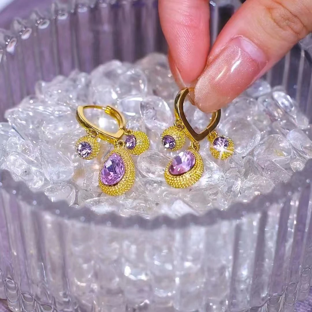 合金耳饰 气质紫色水滴耳坠简约轻奢耳环高级感榴莲精致耳环夏季