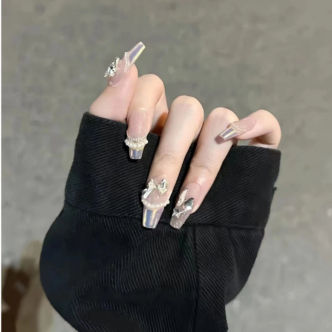 【魔镜公主】温柔极光白月光珍珠链条法式可拆卸甲片