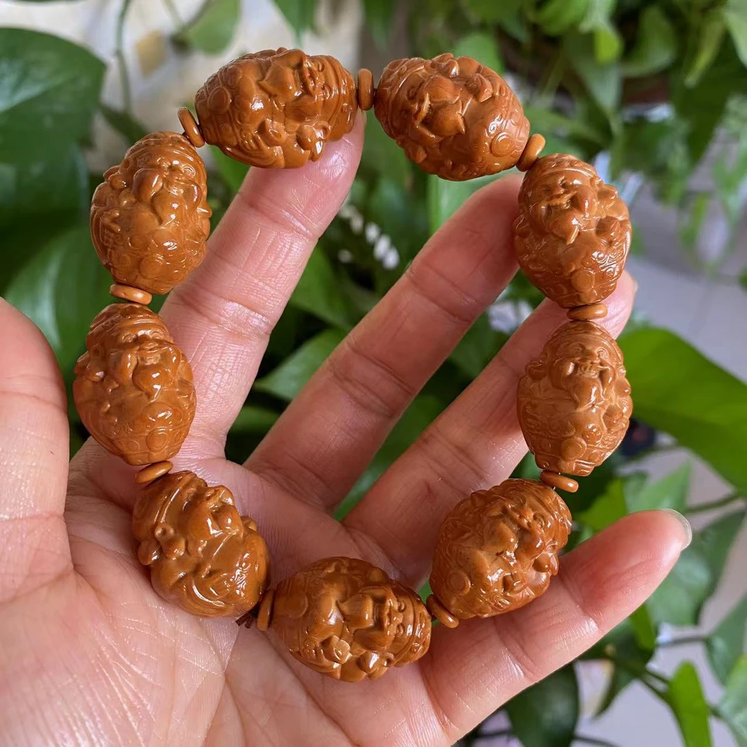橄榄核核雕雕刻新九财神手串