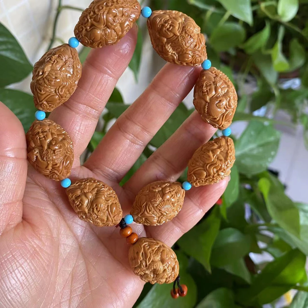 橄榄核核雕雕刻九龙财神手串