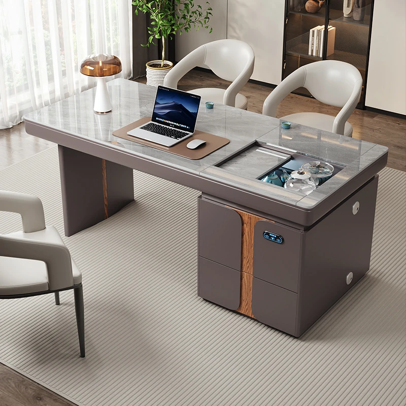 岩板多功能茶桌椅组合，升降茶台轻奢大板茶桌高端简约书房办公桌