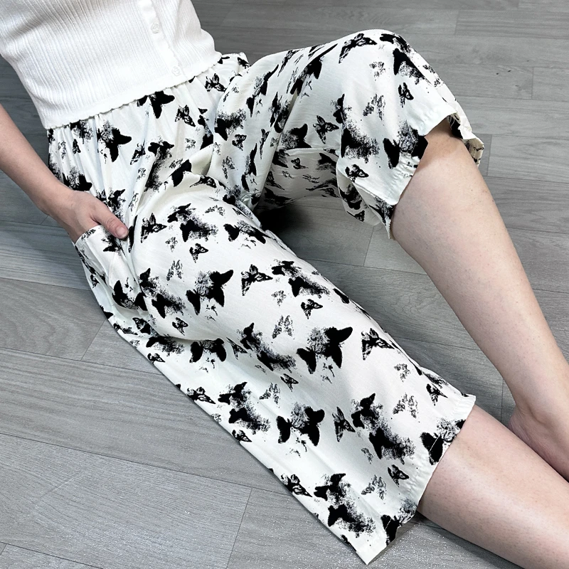 棉绸睡裤女七分裤夏季薄速干绵绸宽松防蚊裤外穿人造棉春秋家居裤