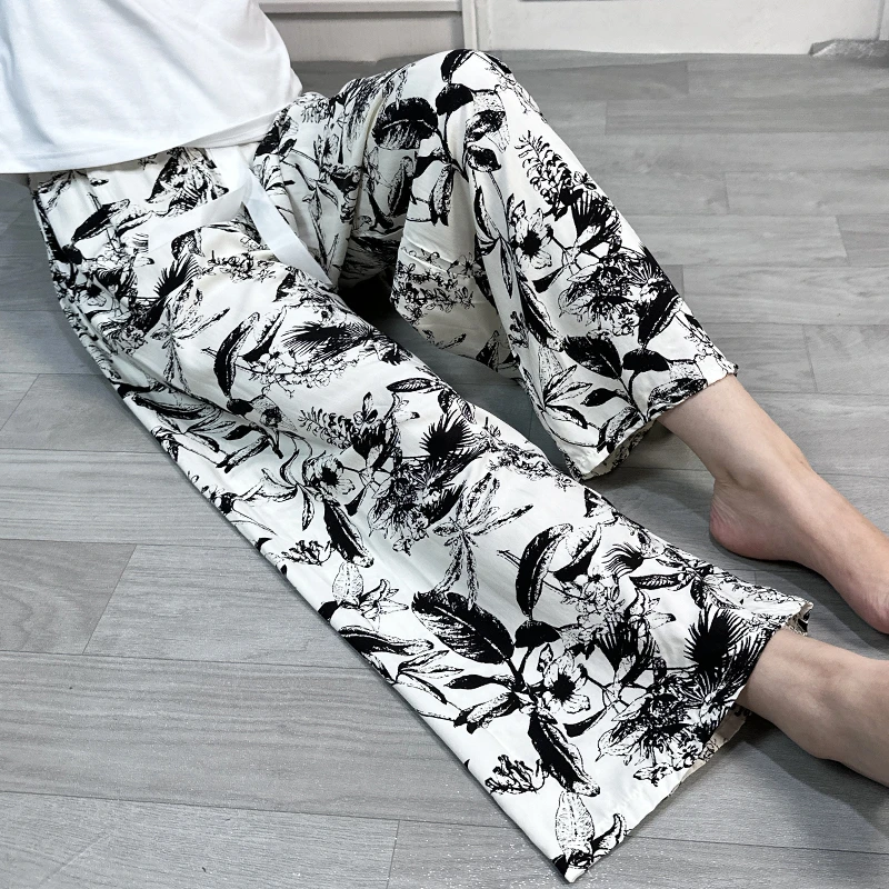 可外穿女士棉绸阔腿裤夏季休闲宽松薄款网红居家加大码人造棉裤子