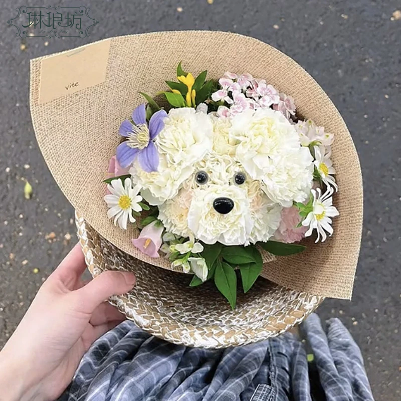 六一儿童节花束乒乓菊表情包毕业季博士帽康乃馨小狗材料包