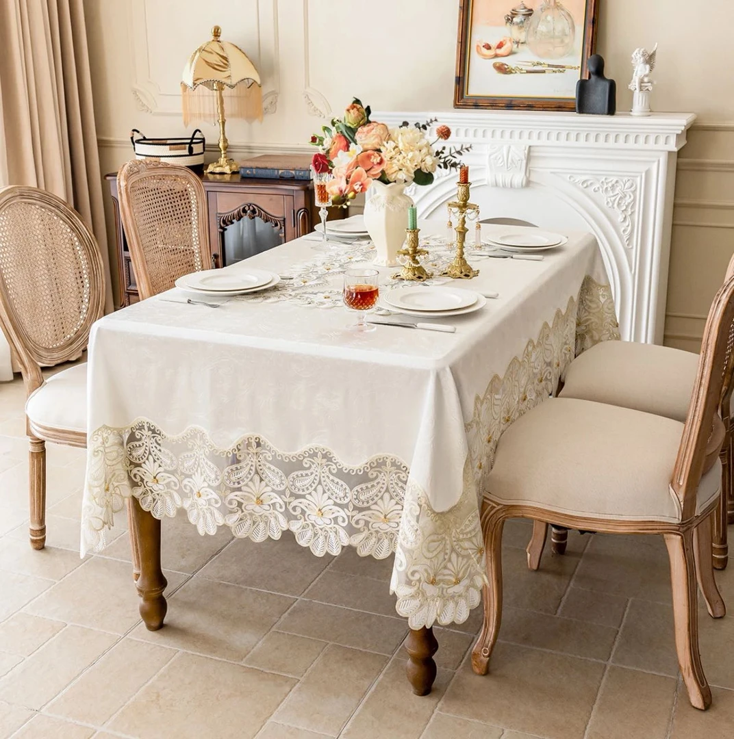 高档布艺餐桌布桌布欧式轻奢高级感茶几布台布客厅家用蕾丝美式