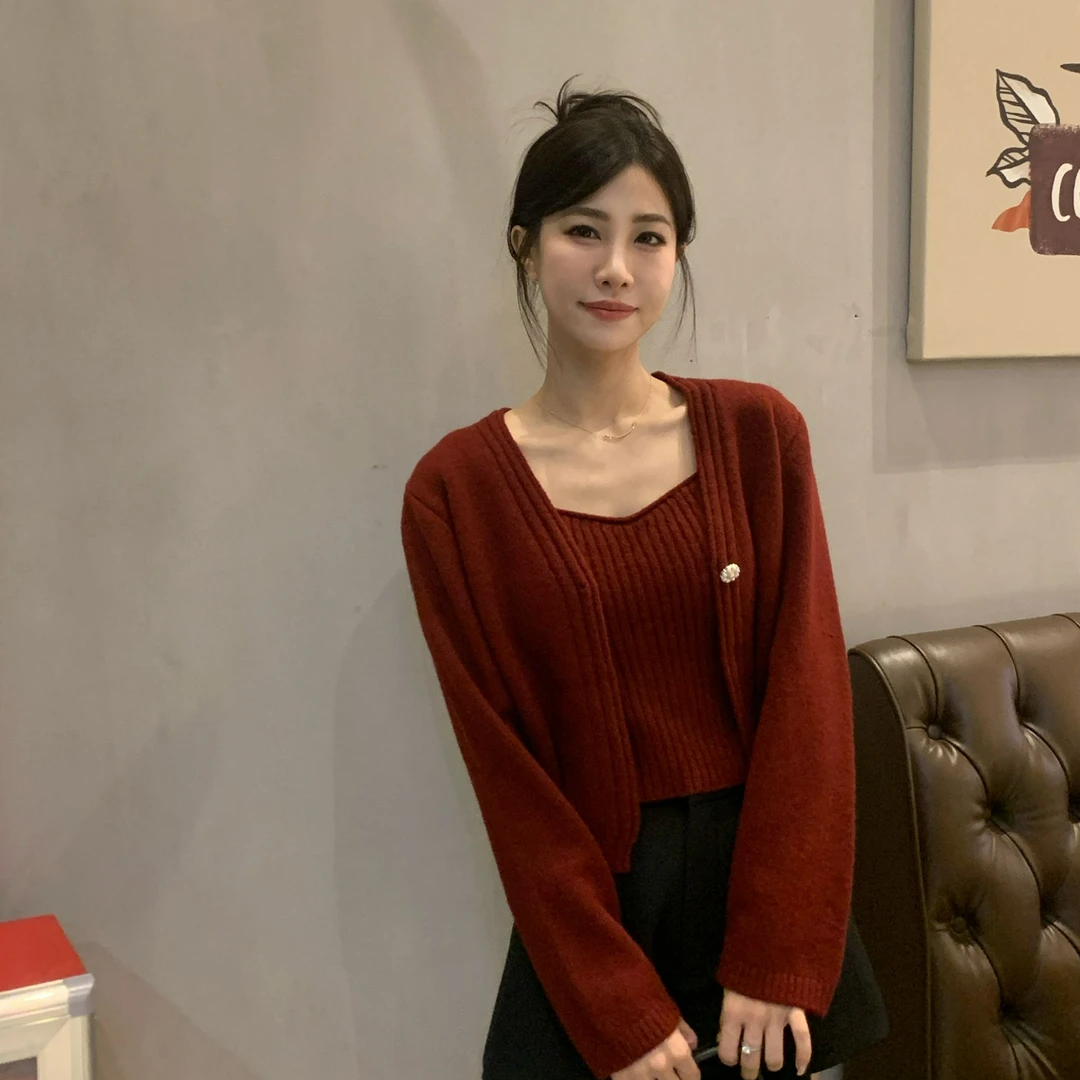 【小希STUDIO】秋冬新款吊带针织两件套慵懒甜美法式设计感时尚套装