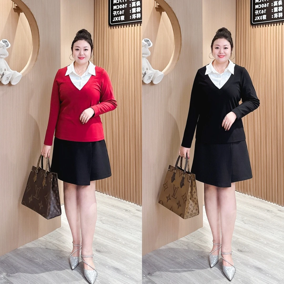 【仅上衣】MJ9099秋季新款时尚百搭女士假两件长袖上衣