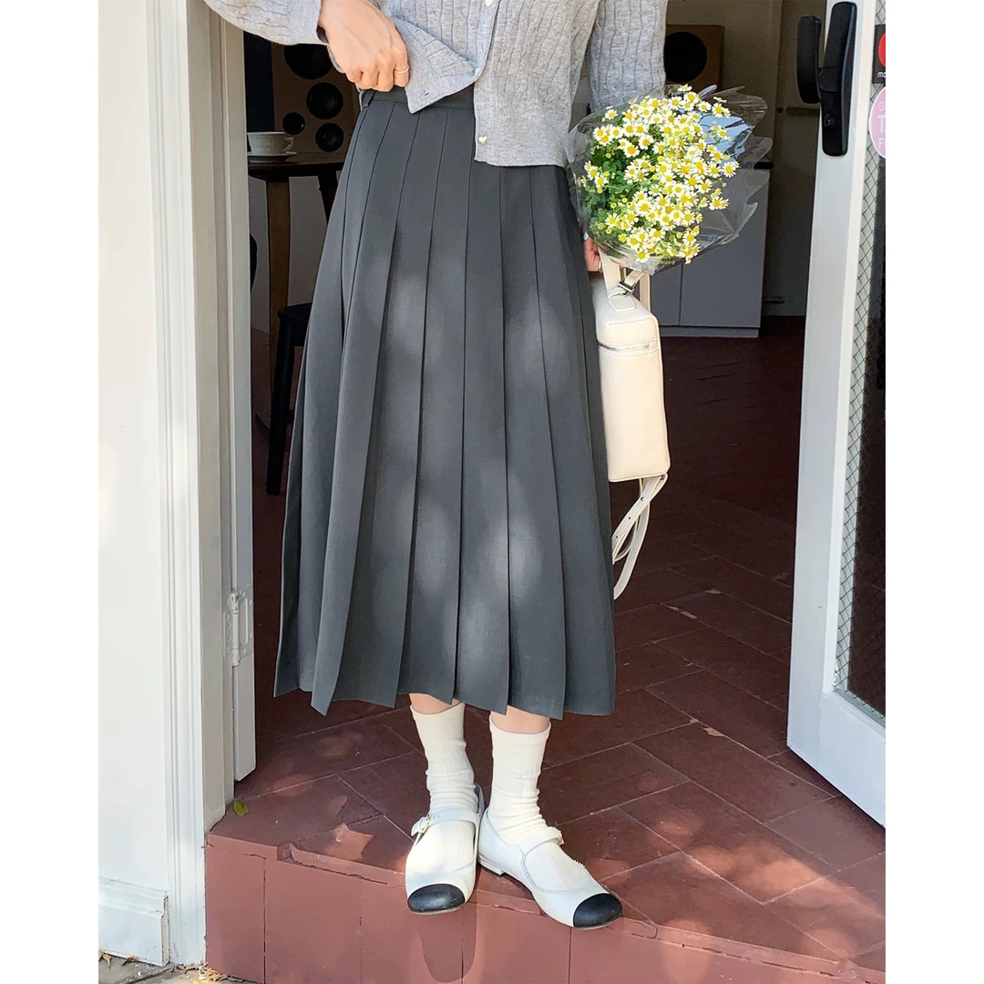 【小巧定制】XQ2178秋季新款纯色压褶长裙