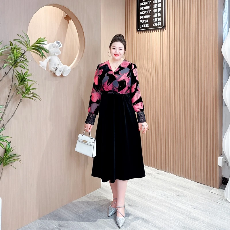 【梅姐定制】MJ9086原版定制上新收腰复古烧花气质高贵轻奢连衣裙