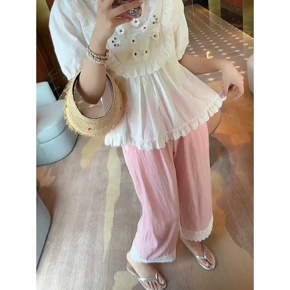 【小巧现货青苍】QXD51219蕾丝直筒裤