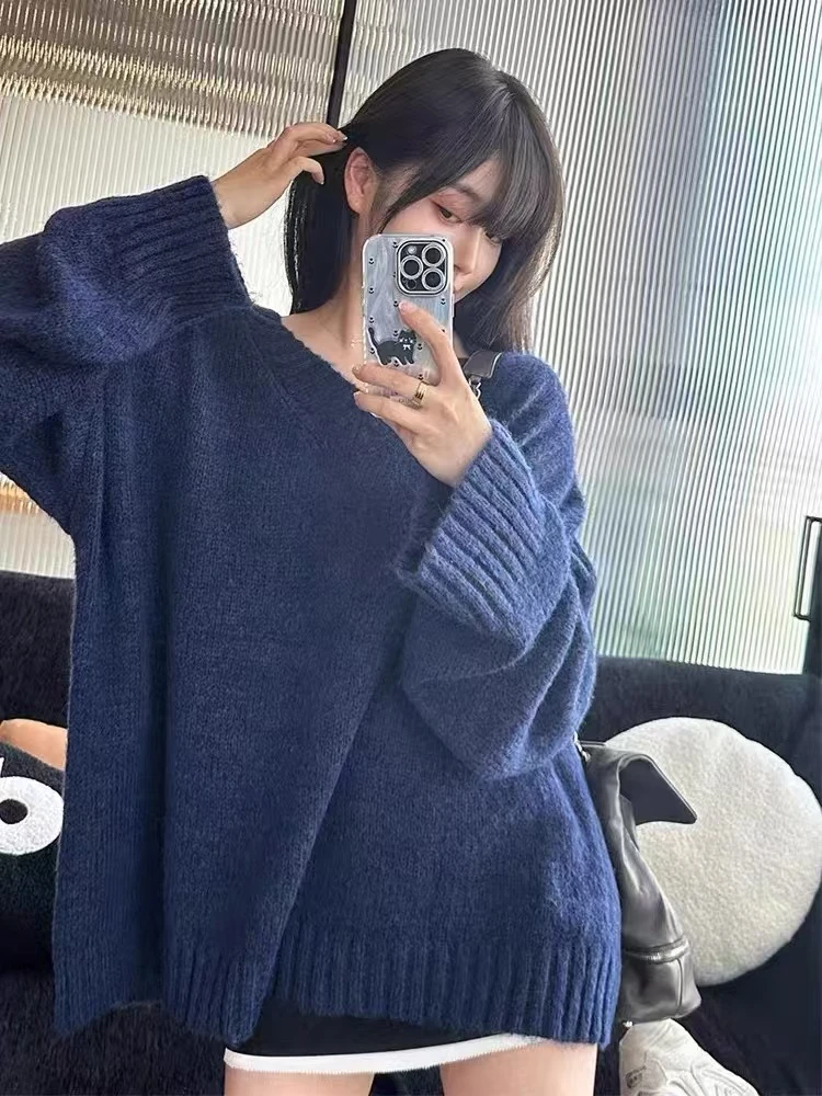 【小巧定制】XQ2231秋季新款宽松时尚纯色百搭显瘦V领套头毛衣