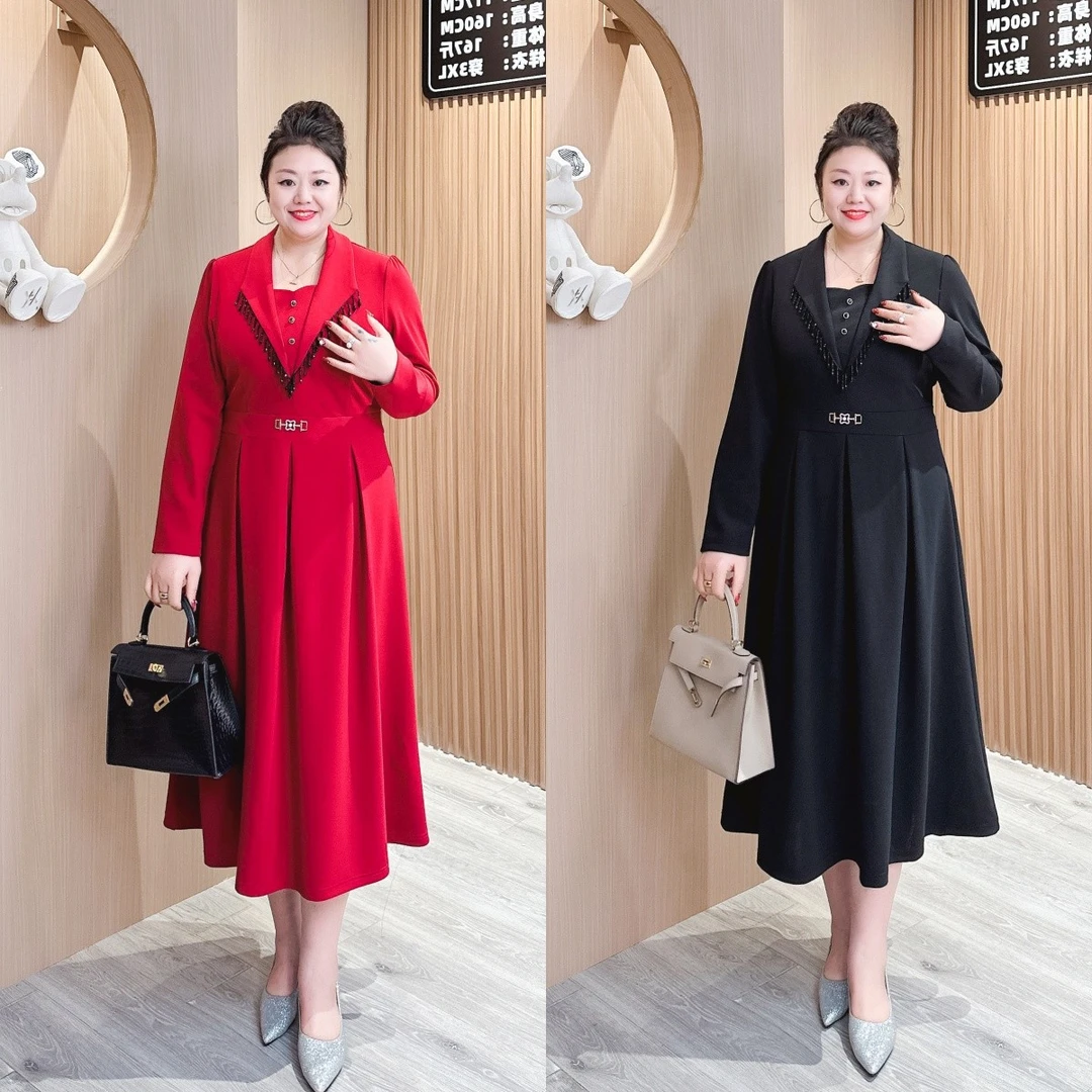 【梅姐定制】新款上新原创定制轻奢气质连衣裙大码女装MJ9092