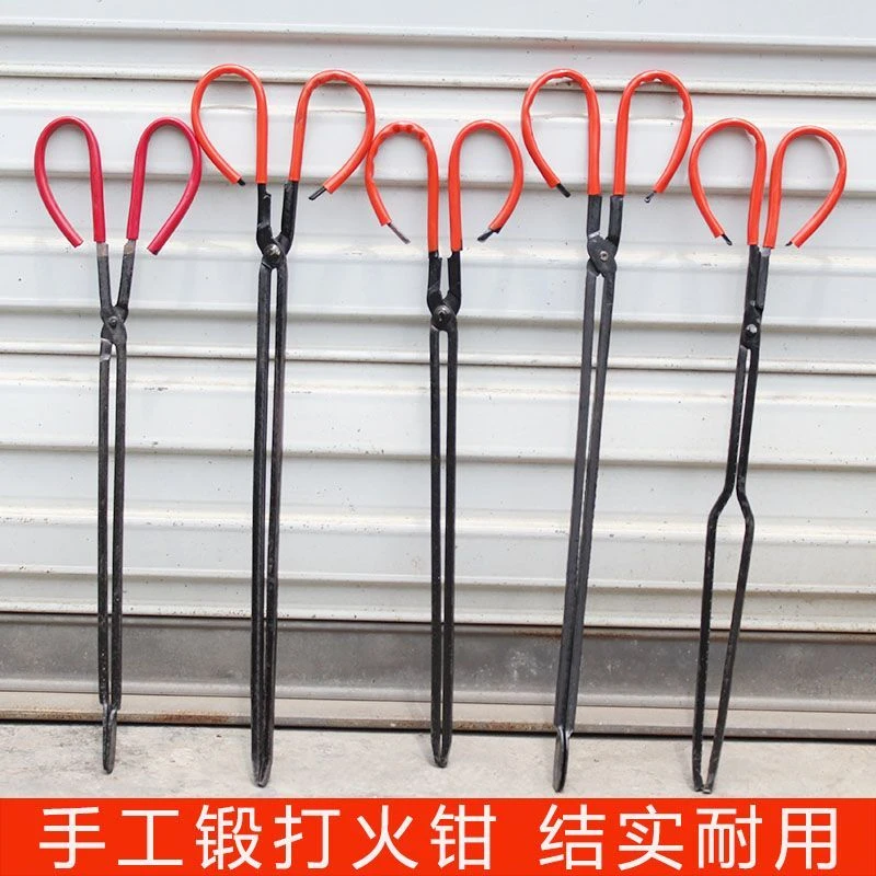 锻打铁火钳烧火钳加粗老式不锈钢火钳子扁头煤球火夹碳烧烤钳火剪