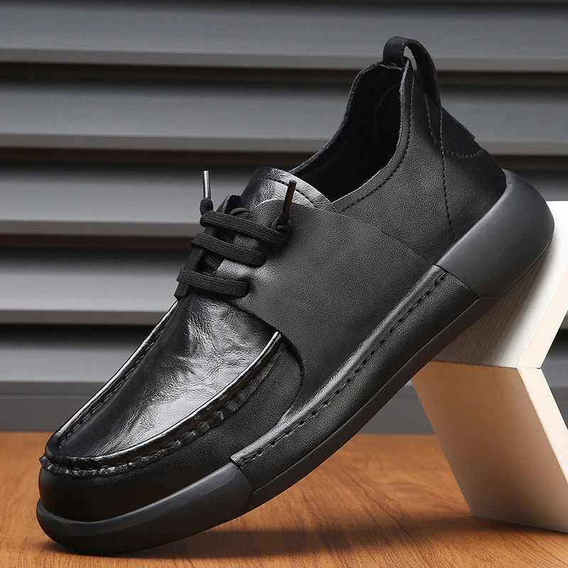 真皮男鞋子2025春季新款保暖棉鞋软面厚底百搭男士加绒休闲皮鞋