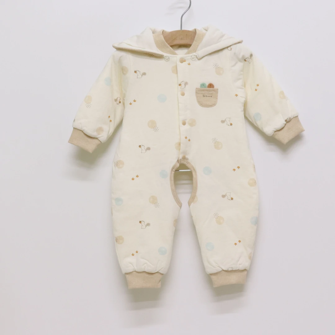 天然棉简约行星可拆帽开档连身衣宝宝春秋薄棉可爱束口连体衣冬季