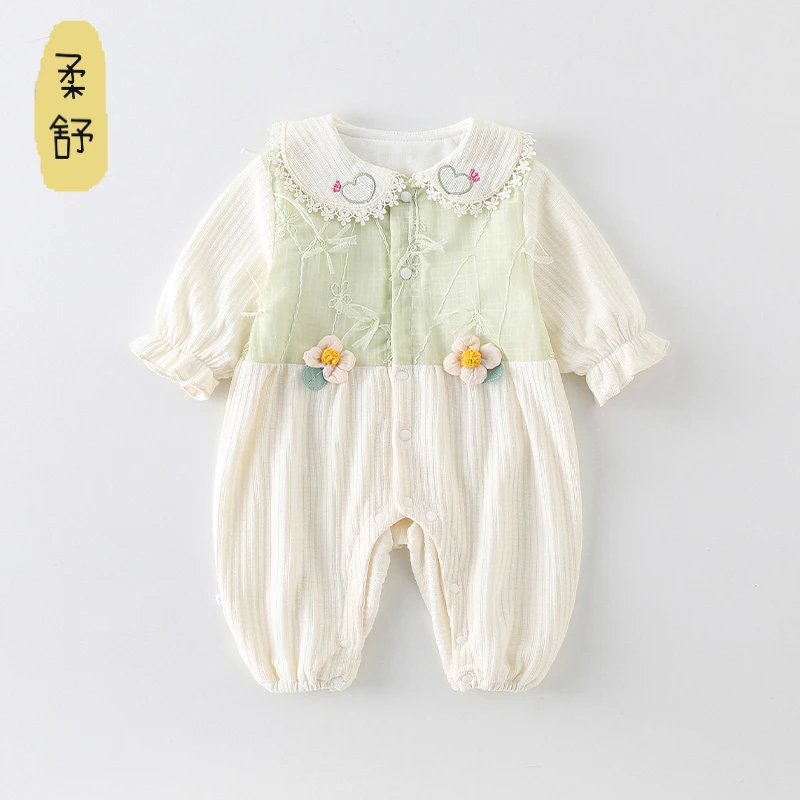 新生婴儿春装女宝宝公主连体衣春秋款百天衣服可爱爬服哈衣外出服