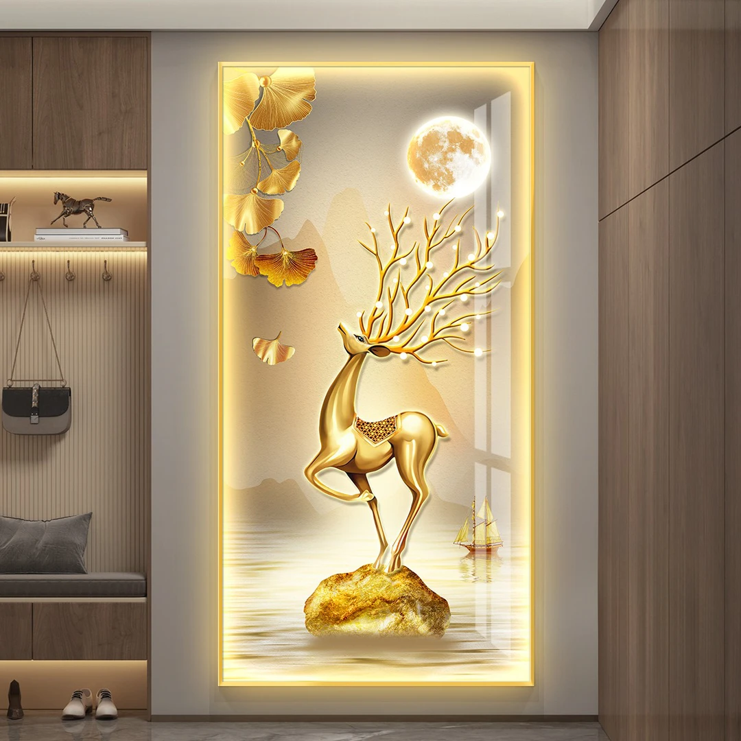 福鹿led带灯轻奢入户玄关装饰画走廊挂画过道壁画简约现代高级感