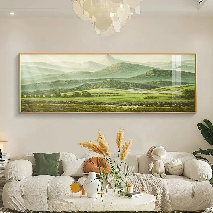 背有靠山晶瓷客厅装饰画山水画沙发背景墙挂画巨人山油画横版壁画