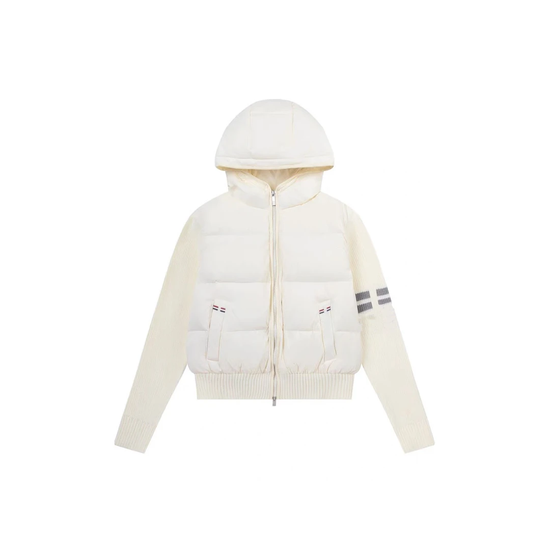 【现货】秋冬小香风连帽拼接针织羽绒服女