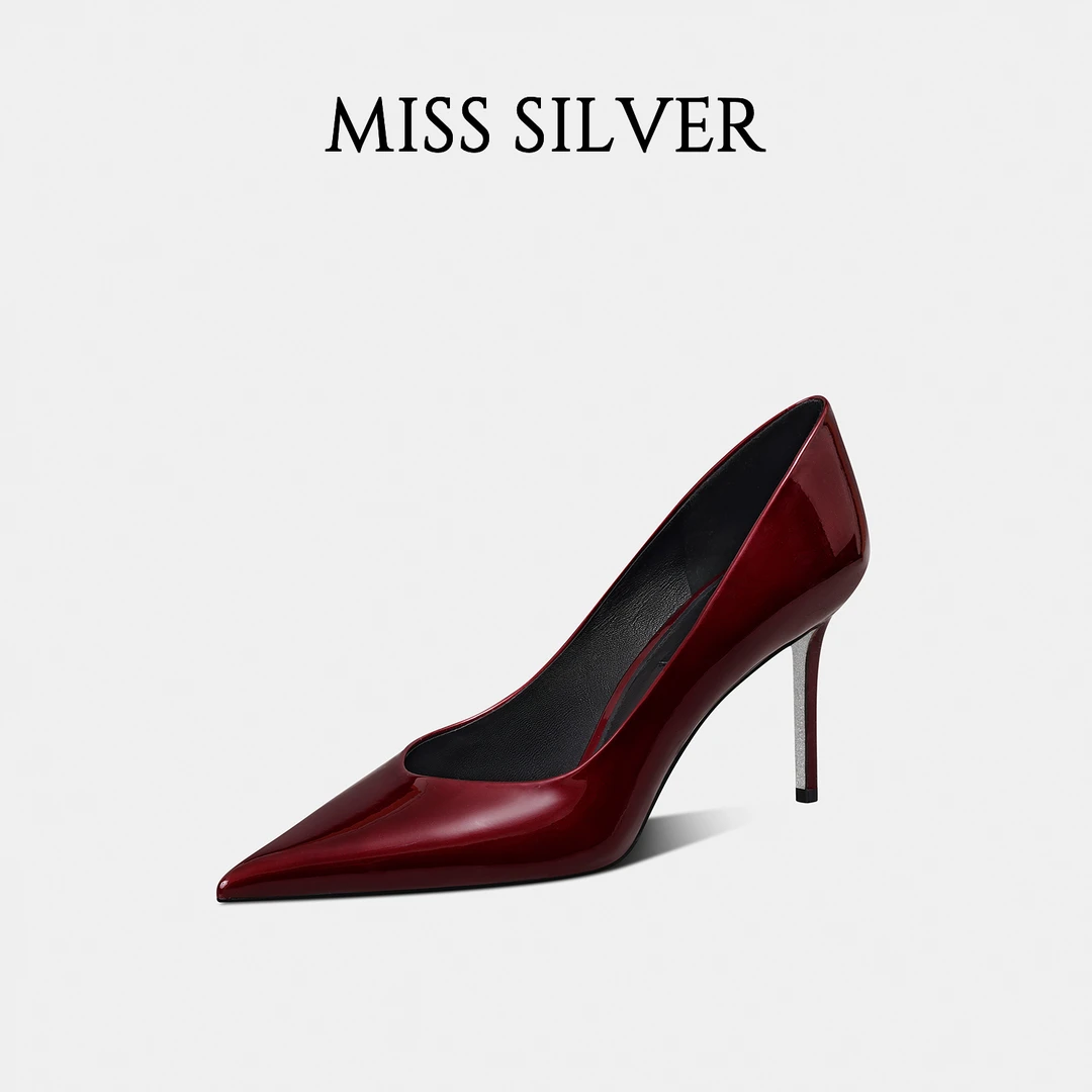 【米兰序步】2025年新款浅口尖头真皮气质时尚红色高跟鞋