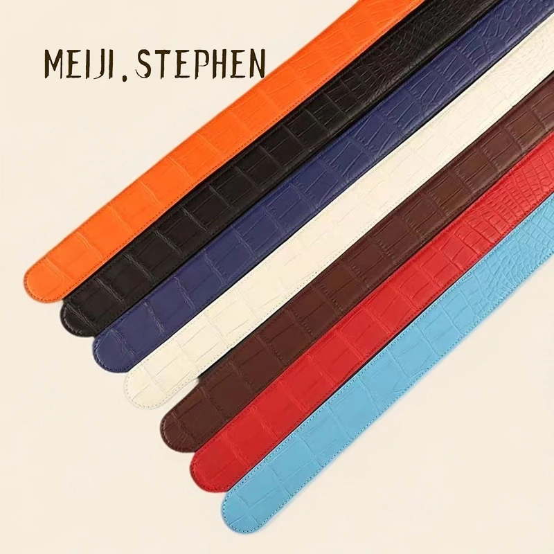 明治史蒂芬品牌雾面尼罗鳄鱼皮高档替换带打孔腰带真皮皮带男无头