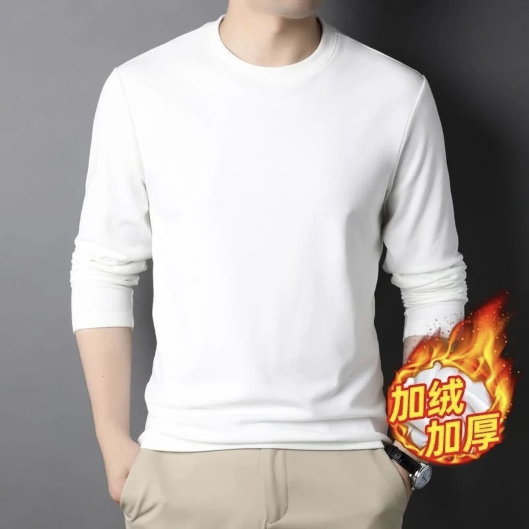 450克重加绒加厚圆领打底衫男冬季保暖厚实秋衣内搭长袖T恤上衣服