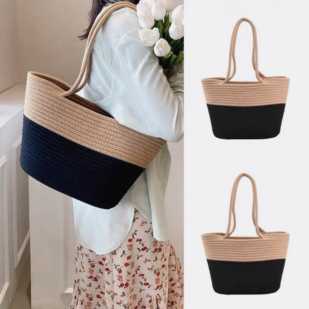 高级感复古沙滩编织包包女2023新款拼接手提草编大容量托特包时尚