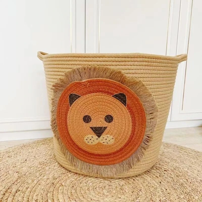 A1网红狮子编织收纳筐可爱家用卡通大容量创意手工编织储物可折叠