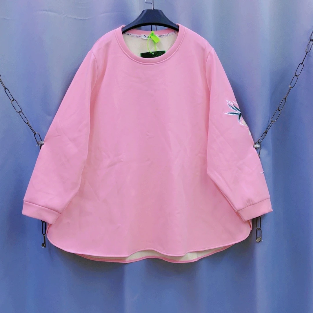 220-300斤 衣长75胸围160 刺绣不规则下摆宝宝绒空气层卫衣