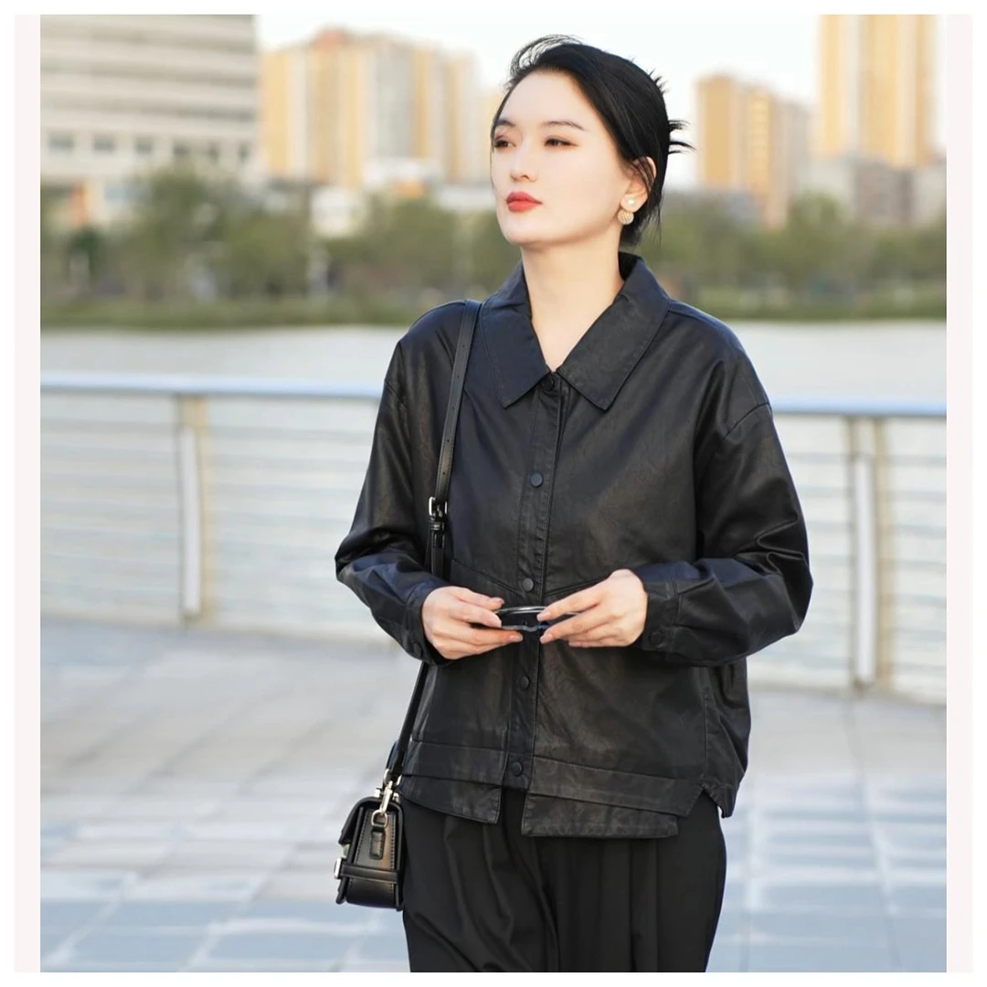 2025春新款女士休闲小皮衣外套女早秋夹克百搭显瘦宽松上衣